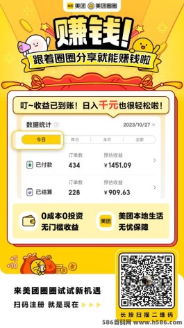 美团圈圈：零成本，日入200+，零压力分享赚！